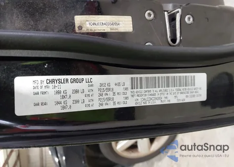 2012 Jeep Compass Limited z USA, uszkodzony, nr VIN 1C4NJCCB4CD542054